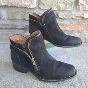 Born Booties Malta Zipper Suede 8/39 Black Leather Distressed Festival Comfort